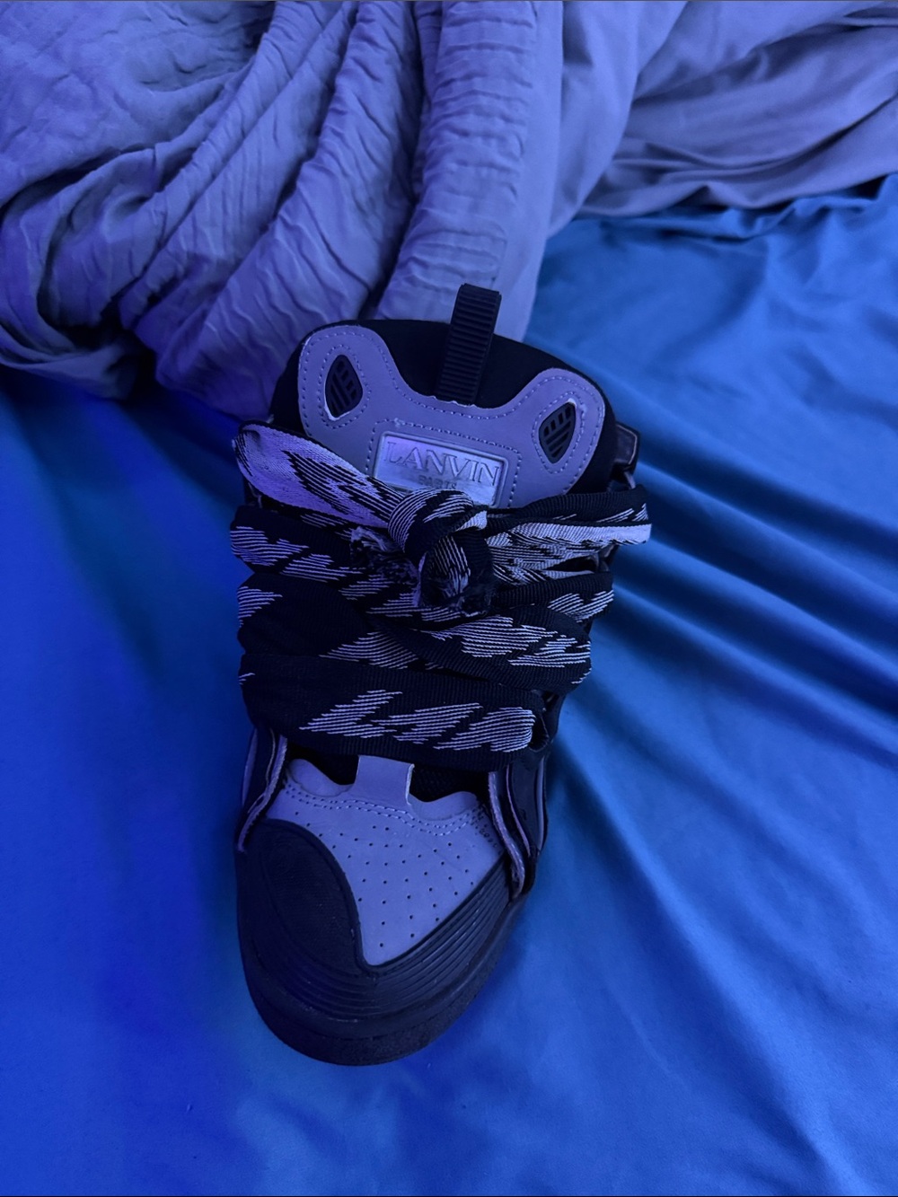 Lanvin Kids Black and Lavender High-Top Sneaker